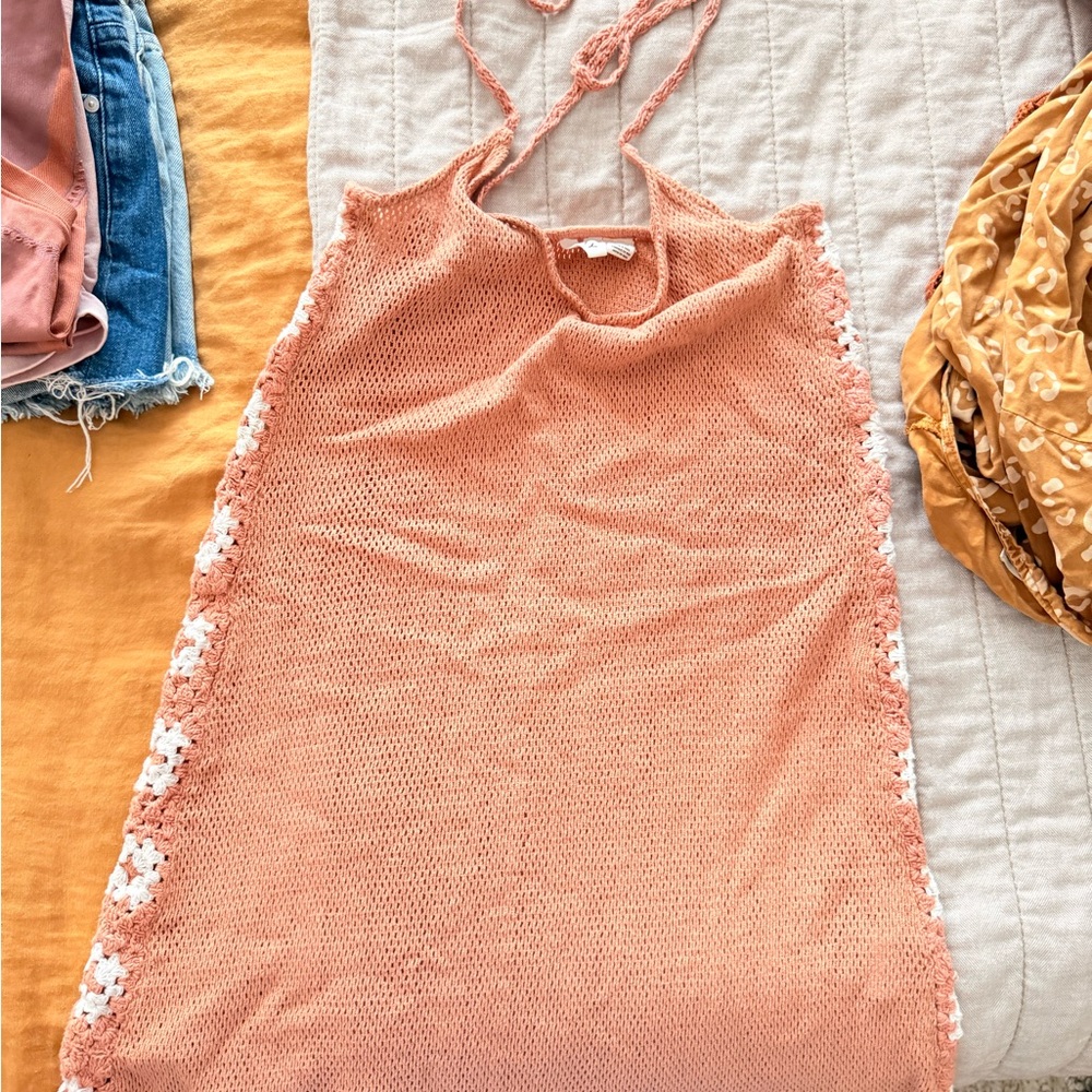 Peach Crochet Swim Cover-Up